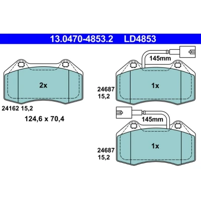 Image de ATE Ceramic 13.0470 4853.2 Jeu de plaquettes frein contact signal d&#039;usure inclus ALFA ROMEO: MiTo, ABARTH: Punto Evo, 500 / 595 695 3/5 portes