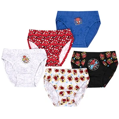 Image de DC Comics Spider Man Pantalon pour garçon Slip en Coton Doux Lot de 5 avec Motifs différents Bleu/Gris Agés 6 7
