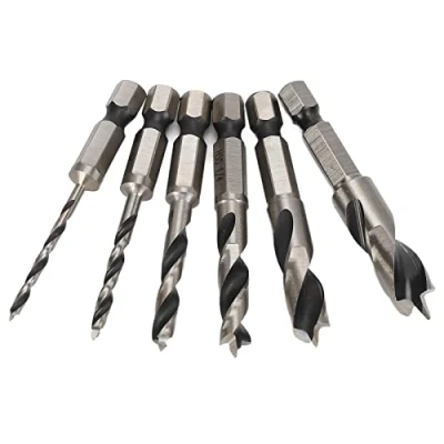 Image de Foret Hexagonal, Meche Perceuse, 6PCs acier rapide 1/4 po à 3 points,6 pièces Forets bois Hss pour le travail du
