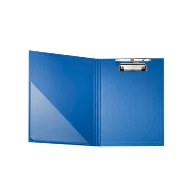 Image de Exacompta Réf. 18292E Porte bloc à pince avec rabat Support pour stylo Pochette plastique en angle Dimensions : 23 x 32 cm document format A4 Coloris bleu