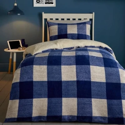 Image de Bedlam Parure de lit à Carreaux Bleus Simple (140 x 200 cm) Housse Couette en Polaire Douce et Douillette Motif Tartan Bleu Blanc Bleue