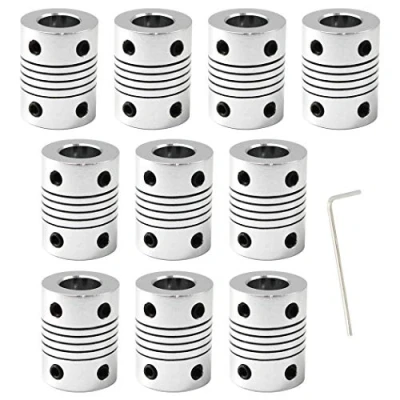 Image de 6.35mm to Connecteur de joint d&#039;alliage d&#039;aluminium d&#039;accouplement d&#039;arbre flexible pour l&#039;imprimante 3D et le paquet machine commande numérique par ordinateur 10 (clé incluse)