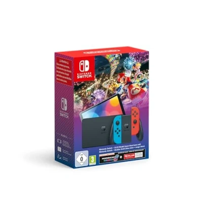 Image de Pack Switch OLED Néon &amp; Mario Kart 8 Deluxe, Bleu, Rouge Neuf