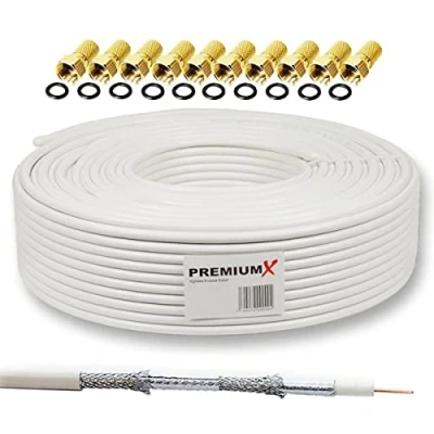 Image de Premium X Basic Câble coaxial de 25m Réception Parfaite avec Un Blindage en Aluminium Quadruple 135dB Compatible DVB S/S2, C, T, installations BK 10 connecteurs F Inclus