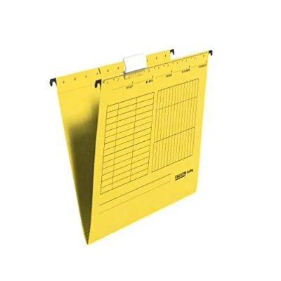 Image de Falken Lot de 5 dossiers suspendus UniReg. Fabriqué en Allemagne. carton recyclé pour format A4 ouvert sur le côté jaune Ange bleu idéal rangement des feuilles vrac au bureau et