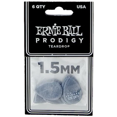 Image de Ernie Ball Lot de 6 médiators Prodigy, en forme larme, 1,5 mm, noir