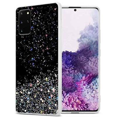 Image de cadorabo Etui Compatible avec Le Samsung Galaxy S20 Plus en Noir Paillettes Housse de Protection Silicone TPU Flexible Scintillantes Ultra Slim Back Case