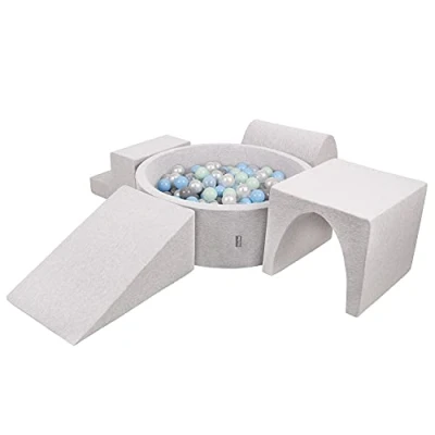 Image de KiddyMoon Aire De Jeux en Mousse avec Rond Piscine À Balles (200 Balles) Fosses Boules pour Enfants Jouets Parcours Obstacles, Fabriqué UE, Gris Clair: Perle/Gris/Transparent/Babyblue/Menthe