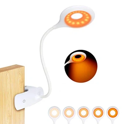 Image de flowlamp Lampes de lecture, Lumière Ambrée 16 LED Liseuse Lampe Clip Rechargeable, 5 Niveau Luminosité pour Lire,Protection Oculaire Col cygne flexible à 360