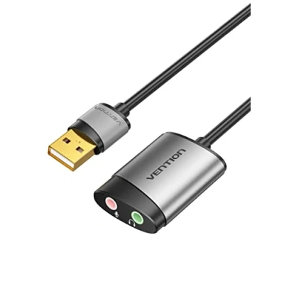 Image de VENTION Carte Son Externe, Adaptateur USB Audio Jack 3,5mm Plug Play, Boîtier en Aluminium, Compatible avec PC, MacBook, PS5 PS4 Raspberry Pi Casque Gamer Enceinte Microphone Mac 15cm