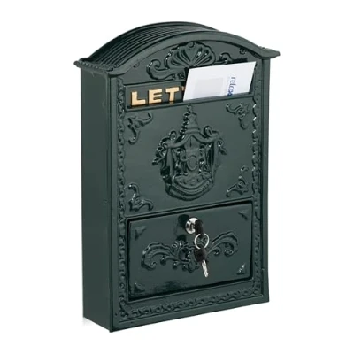 Image de Relaxdays Boite aux lettres, design rétro, 2 clés, jolis détails, H x L P : 42 28 10 cm, vert et doré