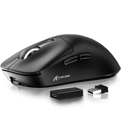Image de ATTACK SHARK Souris X3 Pro 4K/8K Hz, 49 g Superlight, capteur de Jeu PixArt PAW3395, sans Fil/Filaire BT/2,4 G, 6 DPI réglables jusqu&#039;à 26 000, Batterie 200 Heures (Noir)