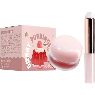 Image de Lip Pudding Pot, &amp; Cheek Blurry Pot with Silicone Brush, Blurring Makeup Blush, Buildable, Lightweight, Multi Use, Soft, Matte, Velvety Finish (01#Meet, .)