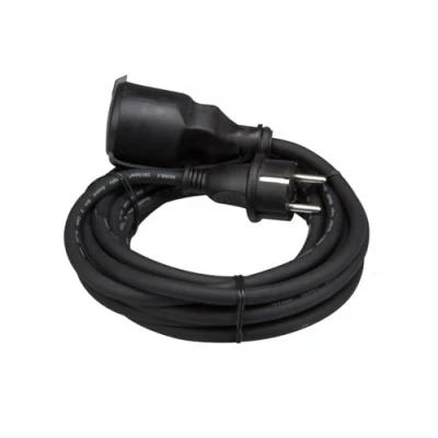 Image de Perel Rallonge, H05RR F 3G1.5, 5 m, 16 A/230 V, 3680 W, Type E/F, IP44, Caoutchouc, Noir