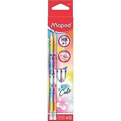 Image de Maped 12 crayons graphite Mini Cute embout gomme à Papier Ergonomique et Mine HB Résistante Boite de graphites
