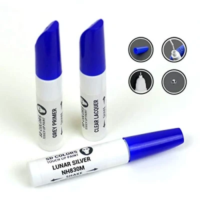 Image de SD COLORS lunar Silver NH830M Kit de réparation stylo retouche peinture 12 ml avec pinceau pour rayures Code couleur Argenté (peinture + apprêt vernis)