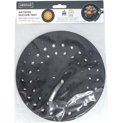 Image de Plateau de base rond perforé réutilisable en silicone pour friteuse à air, Air Fryer, moule