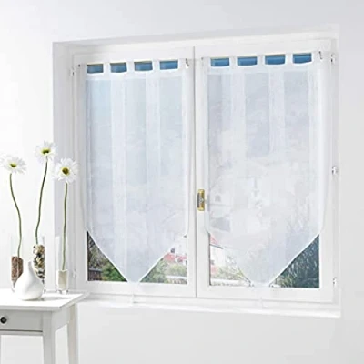 Image de douceur d&#039;intérieur, Paire de Voilages à Passants (2 x 60 160 cm) Salina Blanc, Voile Sablé