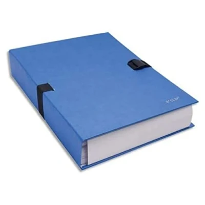 Image de Exacompta Réf. 21503E 1 chemise à dos extensible en papier toilé vernis couleur N&#039;clip rabat fermeture par clip très pratique dim 24 x 32 cm pour format A4 bleu clair