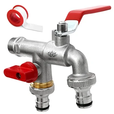 Image de SHYNE 1/2&#039;&#039; Pouce (15/21) Robinet d&#039;eau en Laiton Double de Qualité Supérieure, Résistant à la Rouille et au Gel + 2X Raccords Tuyau Gratuits Ebook Pour Jardin, Machine Laver, Baril Pluie