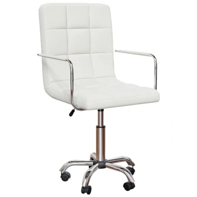 Image de Vida Designs Chaise de Bureau, Simili Cuir Métal Similicuir Mousse, Blanc, H (84 96) x W 42 D 40 cm Approx