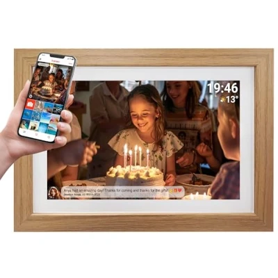 Image de Denver Cadre Photo numérique 15.6 Pouces XL Full HD électronique Frameo App écran Tactile IPS 16 GO PFF1543LW Bois