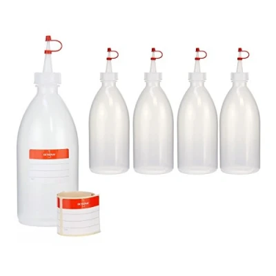 Image de 5 flacons de 500 ml à presser, pulvérisateurs en LDPE avec bouchon compte gouttes, garniture, flacon décoration pour la cuisine, le hobby ou laboratoire
