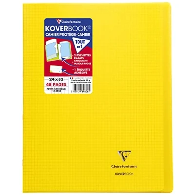 Image de Clairefontaine 984606C Un Cahier Agrafé Koverbook Jaune 24x32 cm 48 Pages Petits Carreaux avec Marge Papier Blanc 90 g Couverture Polypro