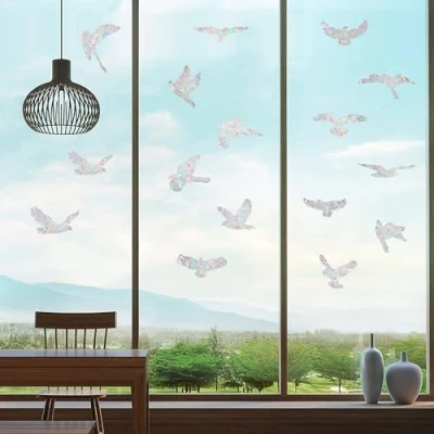 Image de 20pcs Autocollants de Fenêtre Oiseaux Vitre, Stickers électrostatiques décoratifs au Motif Oiseauxs Signe Anti Collision, pour Empêchement d’Impact d&#039;Oiseau et Gens sur Verre