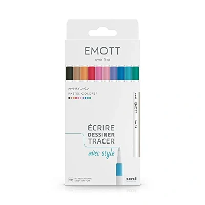 Image de Emott Uni Ball Mitsubishi Pencil 10 Feutres Pastel Colors Écrire, Dessiner, Tracer Pointe 0,4mm Violet, Vert, Corail, Gris, Rose Bonbon, Saumon, Clair, Beige, Bleu Ciel