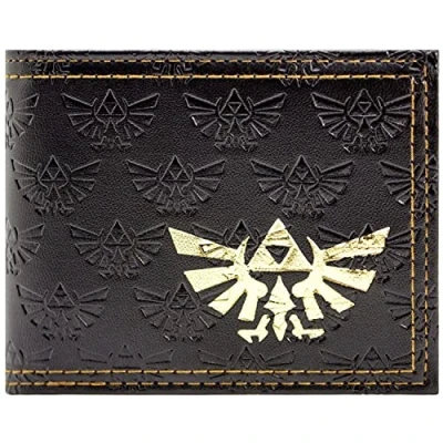 Image de Link&#039;s Awakening Legend of Zelda Portefeuille Artefact Triforce Doré en Relief Bi Fold Poche à Monnaie &amp; Porte Carte, Noir