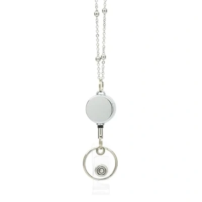 Image de Porte Carte Collier en chaîne acier inoxydable Cordons Tour de Cou Lanière Rétractable avec clip métal pivotant Enrouleur Jojo pour badge d&#039;identité par LanyardsTomorrow (argent) unique 1 pièce