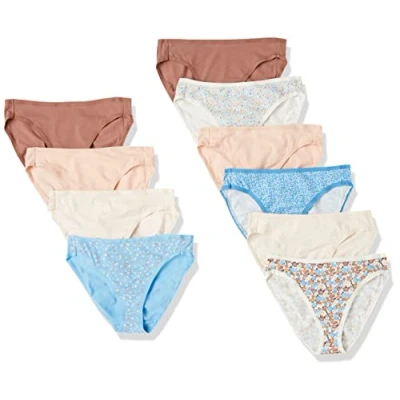 Image de Amazon Essentials Culotte en Coton Taille Haute (Disponible Grande Taille), Respirant Femme, Lot de 10, Multicolore/Jaune Floral/Points/Fleuri, 42
