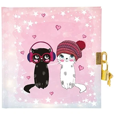 Image de goldbuch 44 299 Journal intime Music for Cats Motif chats Carnet avec cadenas et 2 clés 16,5 x 1,5 cm 96 pages blanches Impression artistique Rose