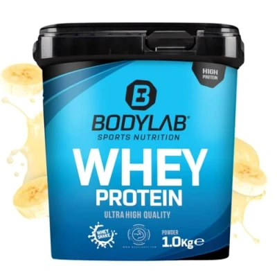 Image de Bodylab24 Whey Protein Powder Banane 1kg, pour des muscles plus forts, protéine de lactosérum peut favoriser la construction musculaire, avec 80% protéines, sans aspartame