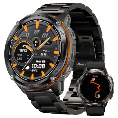Image de KOSPET Tank T3 Ultra 2 GPS Montre Connectée Homme Batterie de Grande Capacité Acier Inoxydable 50M Étanche, Boussole Altimètre Appel 1.43&quot; AMOLED Toujour Activé, Bluetooth Fréquence Cardiaque
