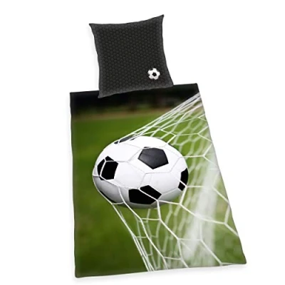 Image de Herding Parure de Lit Football, Taie d&#039;oreiller 80 x cm, Housse couette 135 200 Microfibre, Noir/Gris