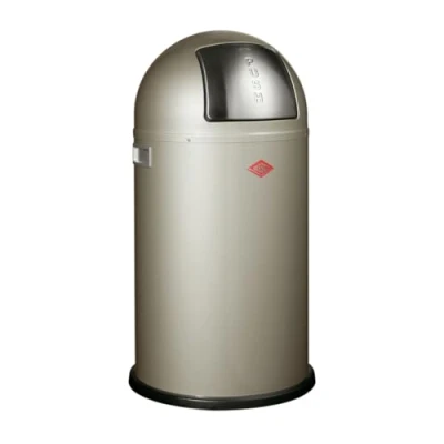 Image de WESCO Poubelle Pushboy de couleur neutre, tôle d&#039;acier revêtue par pulvérisation, volume 50 litres, grand rabat en acier inoxydable, récipient intérieur amovible