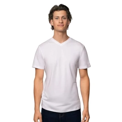 Image de DANISH ENDURANCE T Shirt en Coton Bio, Mélange Ultra Doux, Col V ou Rond, Manches Courtes, Homme, Blanc, M