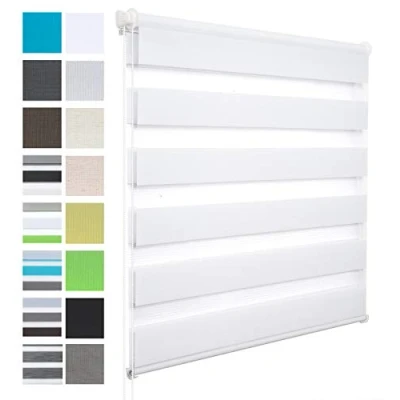 Image de WOLTU Store Enrouleur Jour Nuit sans Perçage, Zébré en Double Tissu, Rideau Translucide et Occultant, Protection de la Vie Privée, Montage Facile avec Clips, 60l x 150L cm, Blanc