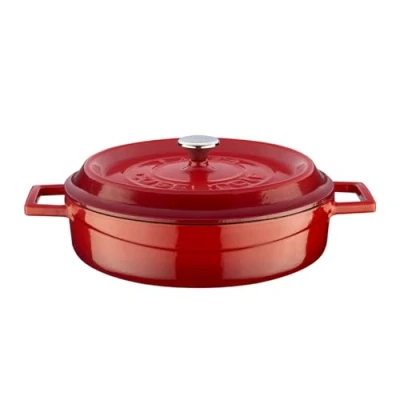 Image de LAVA Cocotte Peu Profonde en Fonte émaillée avec Couvercle 24 cm Rouge