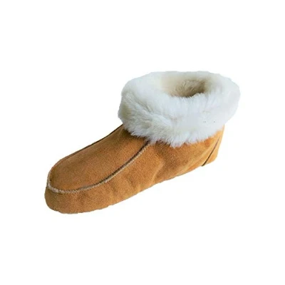 Image de Naturasan HS 01 Chaussons en peau de mouton avec semelle cuir et doublure chaude Beige Cognac blanc., 38 EU Schmal