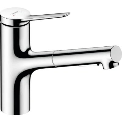 Image de hansgrohe Zesis M33 Mitigeur de cuisine avec douchette extractible métallique, guidage du flexible (sBox), 2 jet, Robinet 150 mm, Robinetterie bec pivotant, Chromé, 74821000