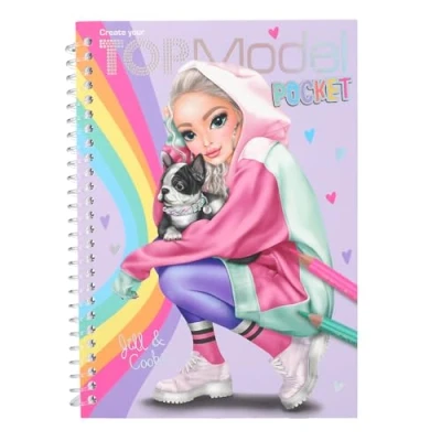 Image de Depesche TOPModel 12726 Livre Poche de Taille Pratique avec 120 Pages pour concevoir des Tenues, Cahier coloriage Planche d&#039;autocollants et Reliure à Spirales, Petit