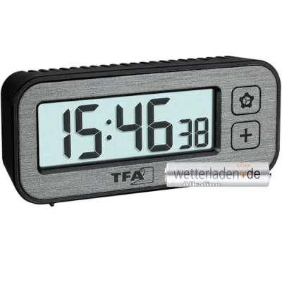 Image de TFA Dostmann 60.2522.10 Réveil numérique radio piloté avec température et humidité de l&#039;air, valeurs maximales minimales, alarme horloge pilotée, petit format, sans tic tac, gris