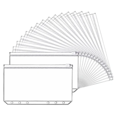 Image de Paquet de 18 Pochette Plastique A6, Enveloppe Budgetaire Perforée,6 Trous Fermeture éclair Convient Pour étudier et Travailler Ranger des Objets Personnels