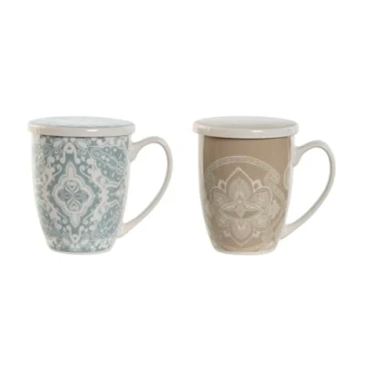 Image de Home ESPRIT Lot de 2 tasses avec filtre pour infusions Bleu Beige Acier inoxydable Porcelaine 380 ml