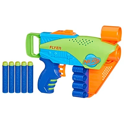 Image de Nerf Elite Jr Flyer, Blaster Easy Play, 5 fléchettes Elite, Jeu d&#039;extérieur pour Filles et garçons, dès 6 Ans