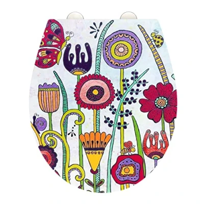 Image de WENKO Abattant WC Original Full Bloom Lunette de Toilettes avec Frein Chute et Fixation INOX Duroplast antibactérien Crée par L&#039;Artiste Tina Hötzendorfer 38 x 44,5 cm Multicolore