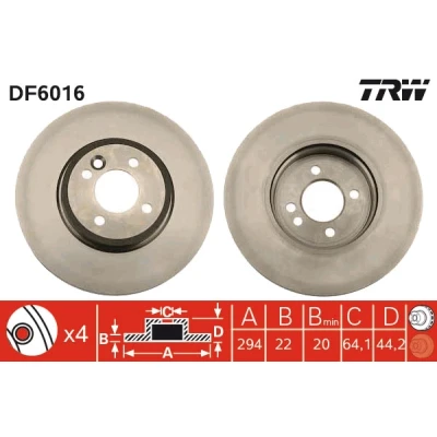 Image de TRW DF6016 Disque de frein 294 22 4 100 ventilé MINI: 3/5 portes, Cabriolet